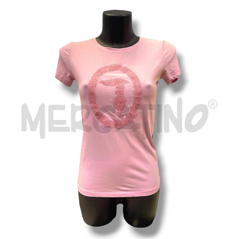 T SHIRT DONNA TRUSSARDI ROSA LOGO PIETRE | Mercatino dell'Usato Rivoli 1