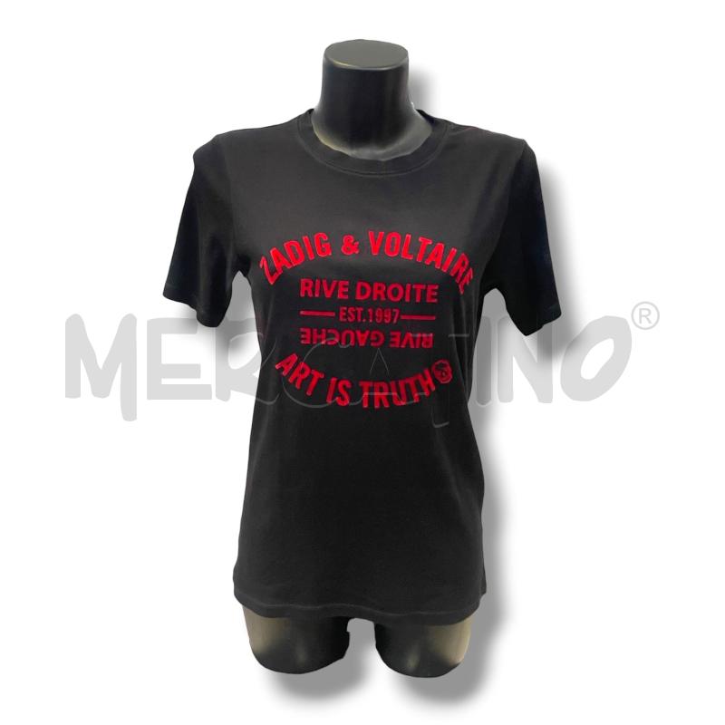 T SHIRT DONNA ZADIG & VOLTAIRE NERA SCRITTA ROSSA FRONTALE | Mercatino dell'Usato Rivoli 1