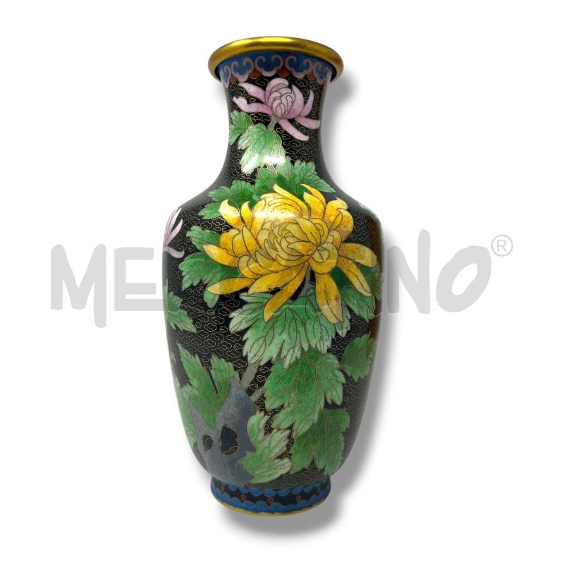 VASO CHINA CLOISSONNE NERO MOTIVI FLOREALI H 26CM  | Mercatino dell'Usato Rivoli 1