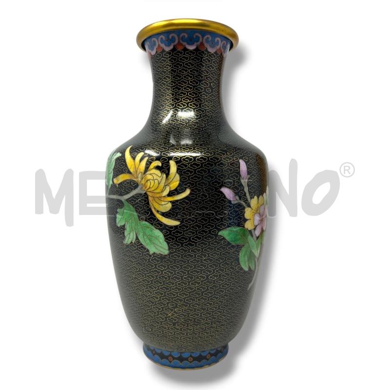 VASO CHINA CLOISSONNE NERO MOTIVI FLOREALI H 26CM  | Mercatino dell'Usato Rivoli 2