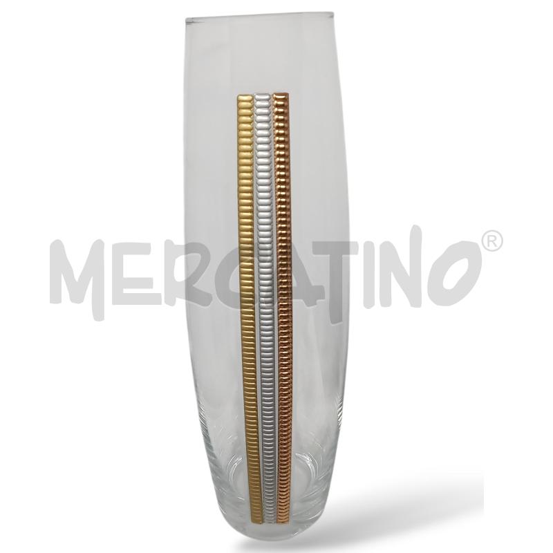 VASO VETRO ALTO 40 CM STRISCE DORATE ARGENTATE ROSATE | Mercatino dell'Usato Rivoli 1