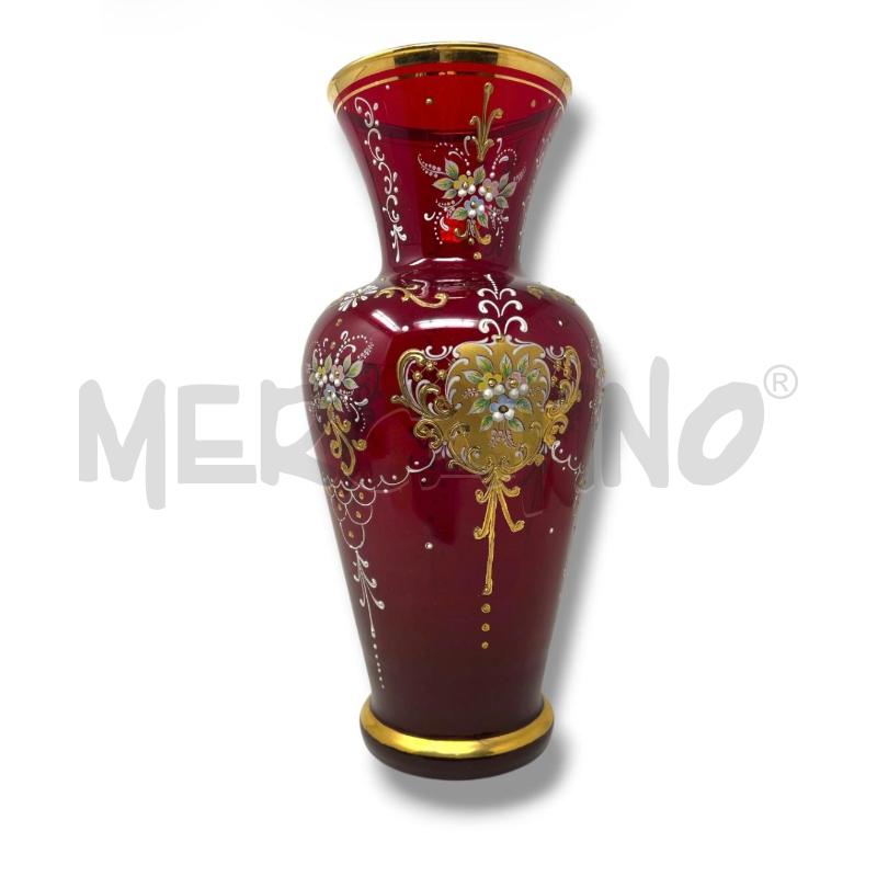 VASO VETRO ROSSO RUBINO DECO ORO H 34 CM | Mercatino dell'Usato Rivoli 1