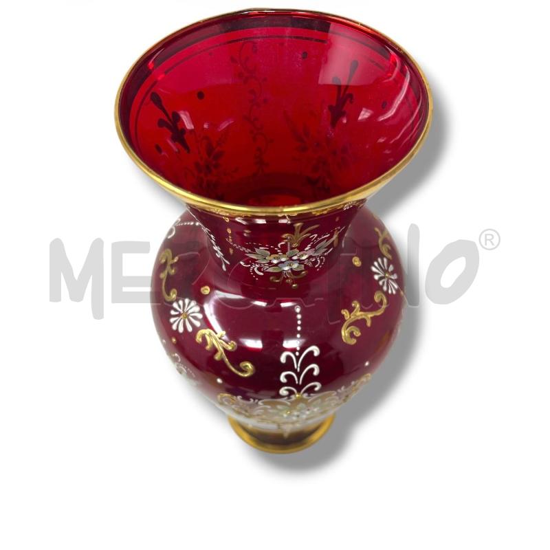 VASO VETRO ROSSO RUBINO DECO ORO H 34 CM | Mercatino dell'Usato Rivoli 3
