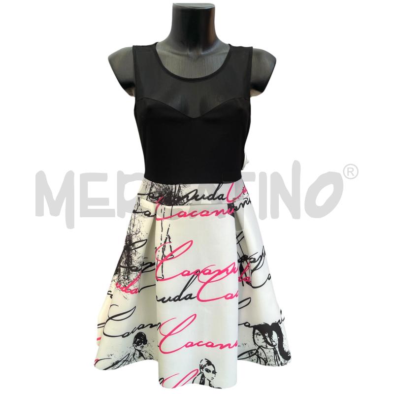 VESTITO DONNA COCONUDA TOP VELATO NERO GONNA BIANCA SCRITTE | Mercatino dell'Usato Rivoli 1