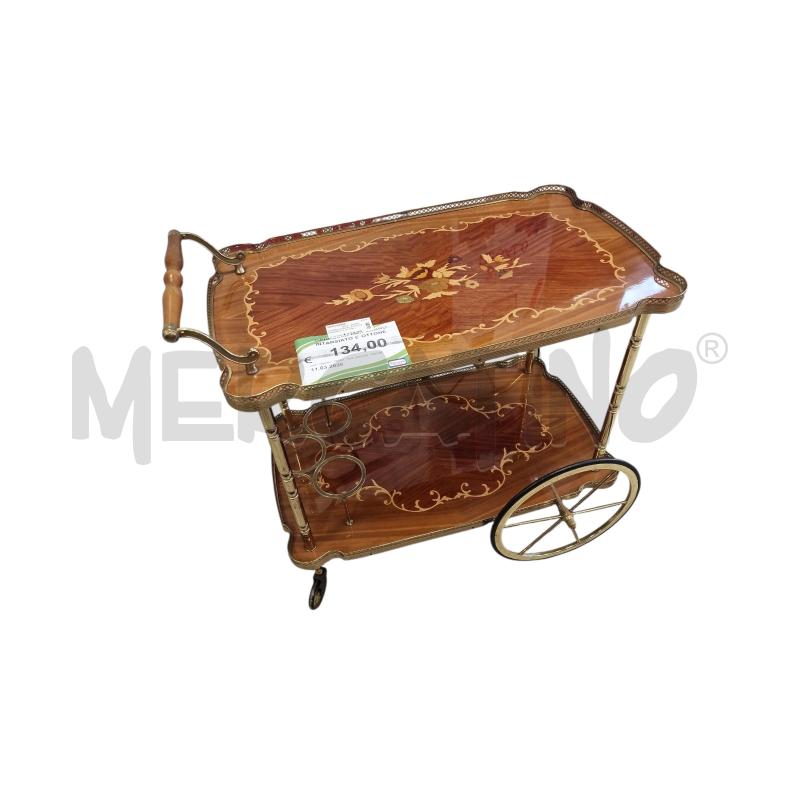 CARRELLO BAR LEGNO INTARSIATO E OTTONE  | Mercatino dell'Usato Rivarolo canavese 1