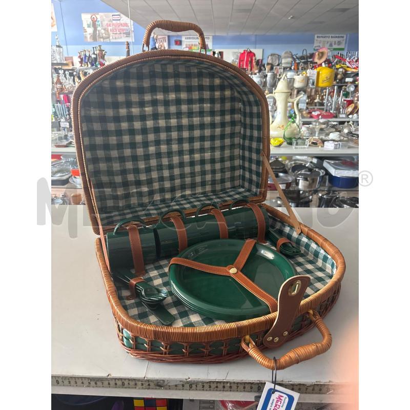 CESTINO PER PIC NIC VIMINI STRISCE VERDI | Mercatino dell'Usato Rivarolo canavese 1