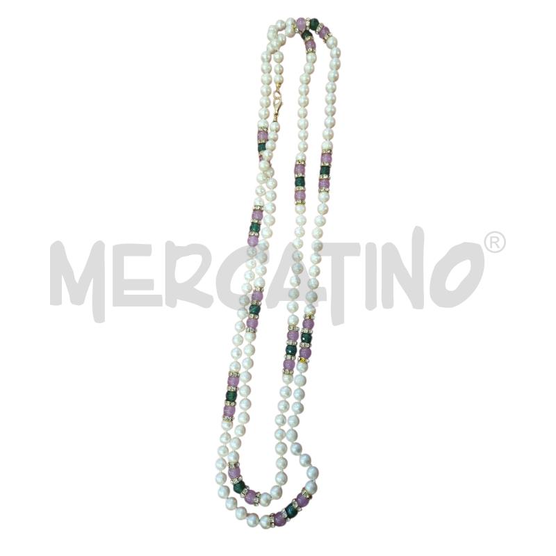 COLLANA AG PERLE E PIETRE VIOLA/VERDE STRASS | Mercatino dell'Usato Rivarolo canavese 1
