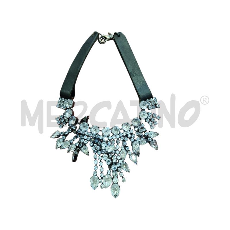 COLLANA BICOCCHI PELLE NERA E PIETRE  | Mercatino dell'Usato Rivarolo canavese 1