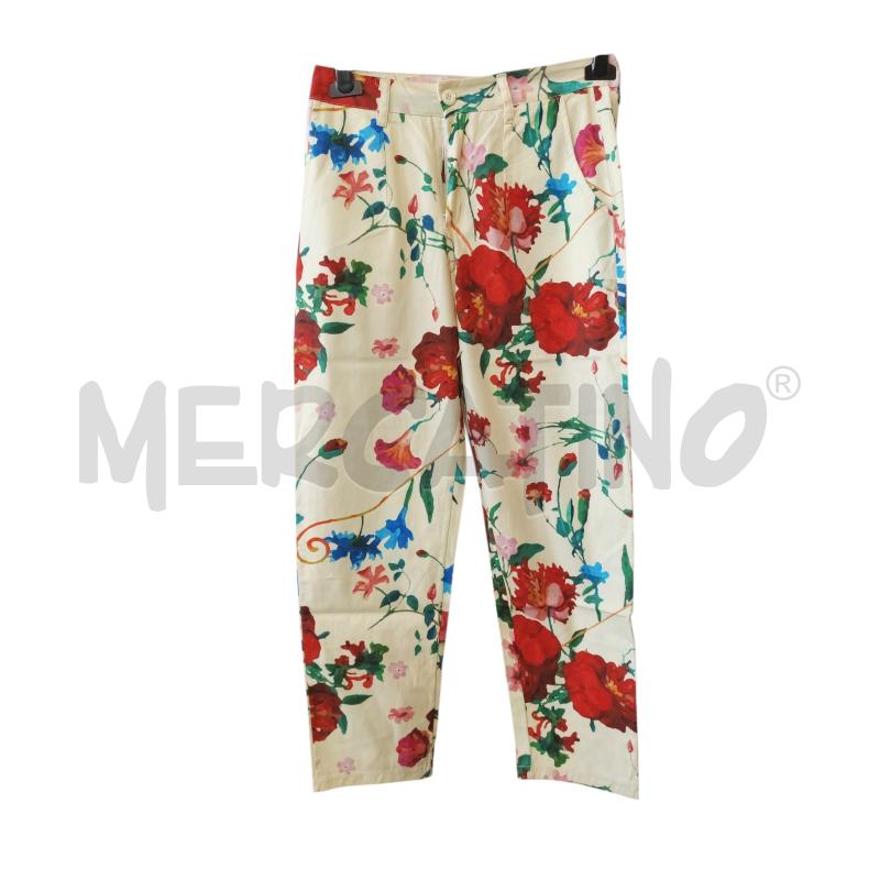 PANTALONE D VENTI6 BEIGE FIORI ROSSI | Mercatino dell'Usato Rivarolo canavese 1