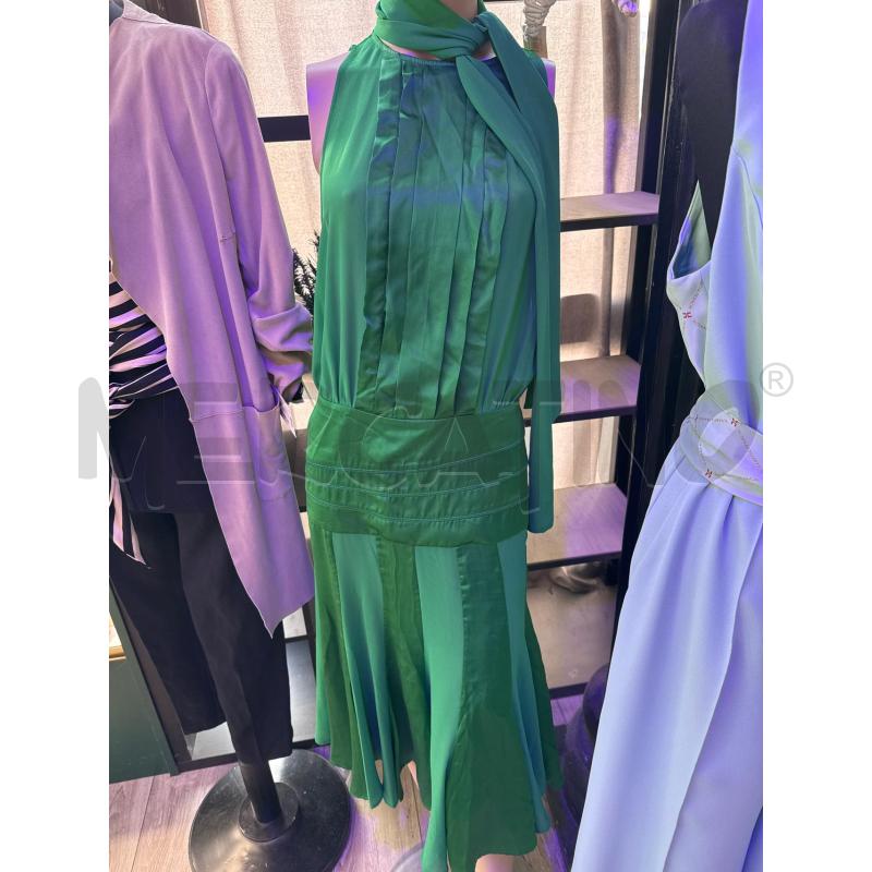 VESTITO D ELISABETTA FRANCHI PURE VERDE INSERTI SETA | Mercatino dell'Usato Rivarolo canavese 1