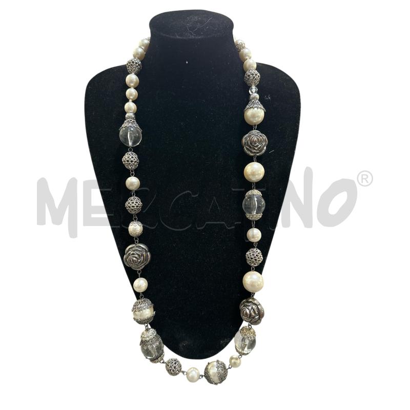 COLLANA CON PERLE LUNGA E PARTI METALLO  | Mercatino dell'Usato Nichelino via scarrone 1