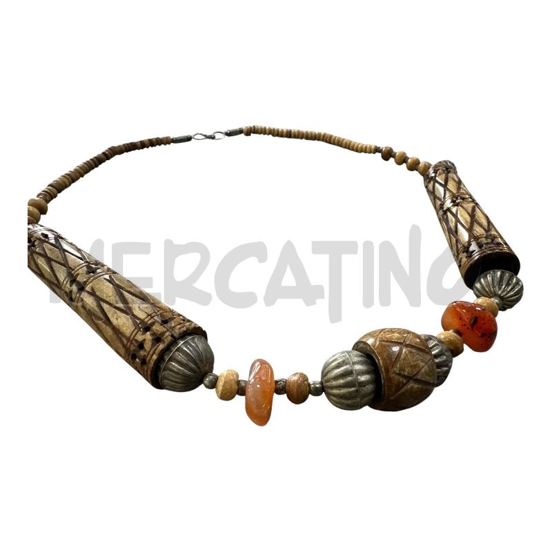 COLLANA ETNICA OSSO INSERTI PIETRE  | Mercatino dell'Usato Nichelino via scarrone 1
