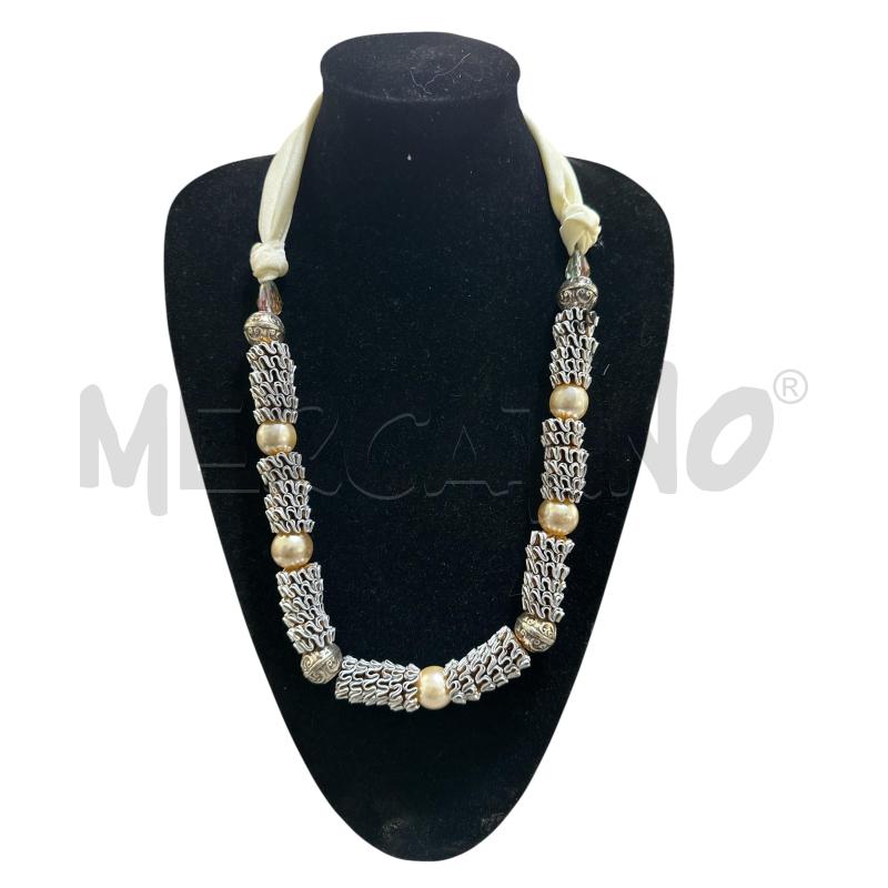 COLLANA PERLE STOFFA METALLO | Mercatino dell'Usato Nichelino via scarrone 1