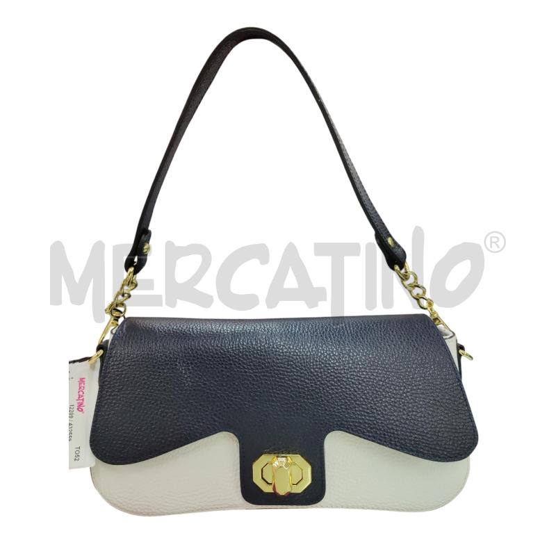BORSA DONNA A MANO VERA PELLE BLU BIANCA  | Mercatino dell'Usato Leini' 1