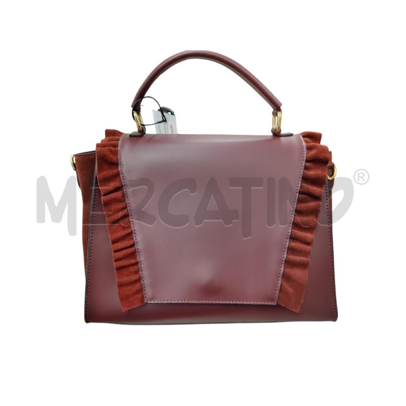 BORSA DONNA VERA PELLE MARRONE ROUCHES SUL DAVANTI | Mercatino dell'Usato Leini' 1