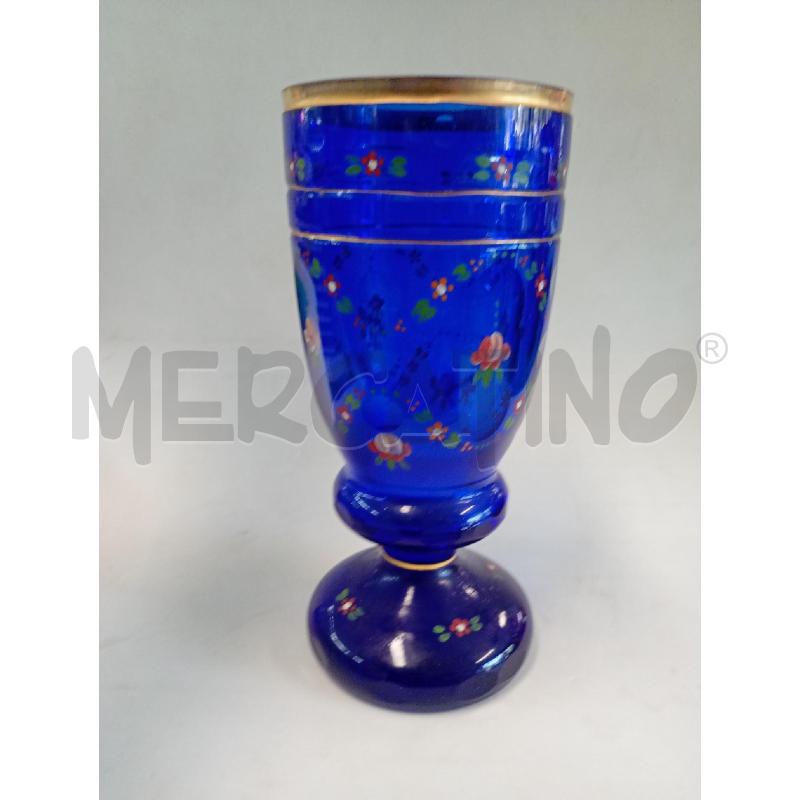 COPPA BOEMA BLU IN CRISTGALLO MOLATO E SMARTI PIU FOGLIA D'ORO ANNI 30/40  | Mercatino dell'Usato Leini' 1