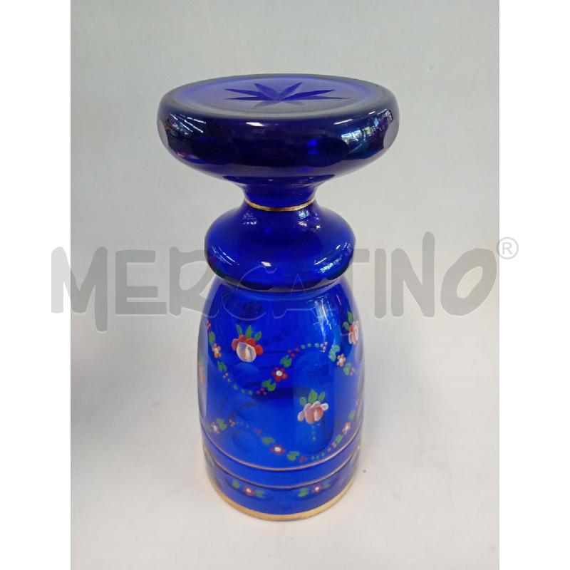 COPPA BOEMA BLU IN CRISTGALLO MOLATO E SMARTI PIU FOGLIA D'ORO ANNI 30/40  | Mercatino dell'Usato Leini' 3