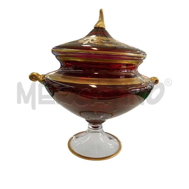 COPPA IN VETRO DI MURANO ROSSO CON DISEGNI IN ORO ZECCHINO VINTAGE ANNI 50 | Mercatino dell'Usato Leini' 1