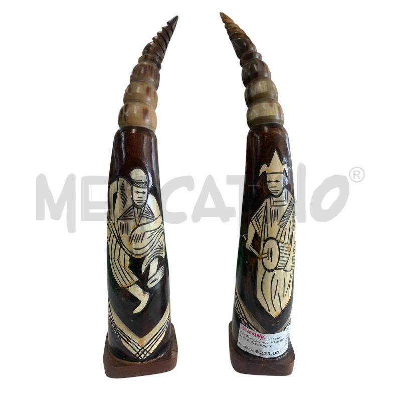 CORNO MANUFATTO AFRICANO CON FIGURE 2 PZ  | Mercatino dell'Usato Leini' 1