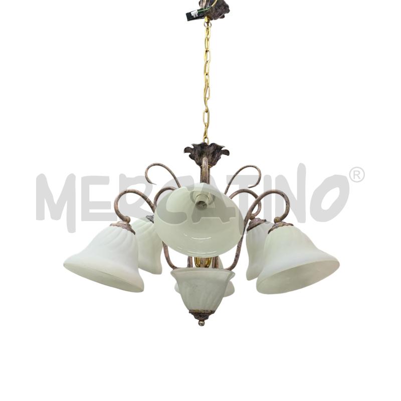 LAMPADARIO 6 LUCI FERRO BATTUTO E VETRO  | Mercatino dell'Usato Leini' 1