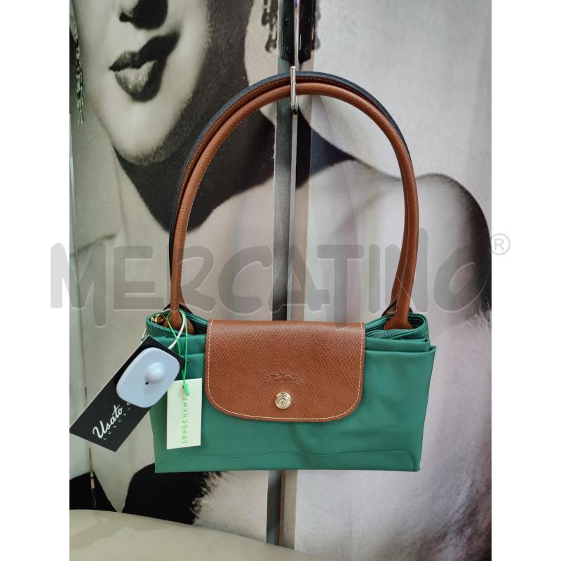 LONGCHAMP LE PLIAGE IN NYLON VERDE CON PATTA E MANICI IN PELLE MARRONE  | Mercatino dell'Usato Leini' 1