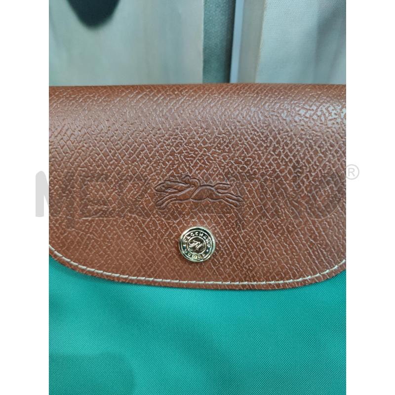 LONGCHAMP LE PLIAGE IN NYLON VERDE CON PATTA E MANICI IN PELLE MARRONE  | Mercatino dell'Usato Leini' 3