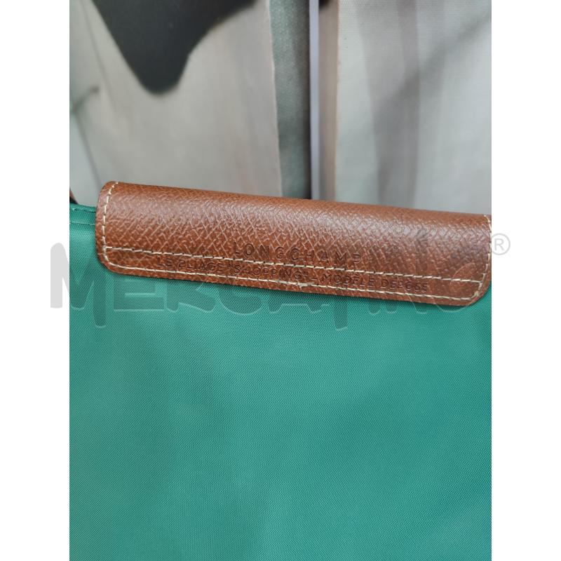 LONGCHAMP LE PLIAGE IN NYLON VERDE CON PATTA E MANICI IN PELLE MARRONE  | Mercatino dell'Usato Leini' 4