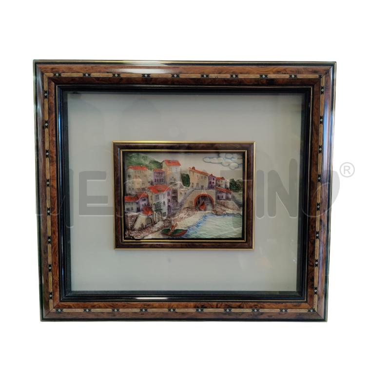 QUADRO CON CORNICE IN RADICA CON PAESAGGIO MARINO 46X40 | Mercatino dell'Usato Leini' 1