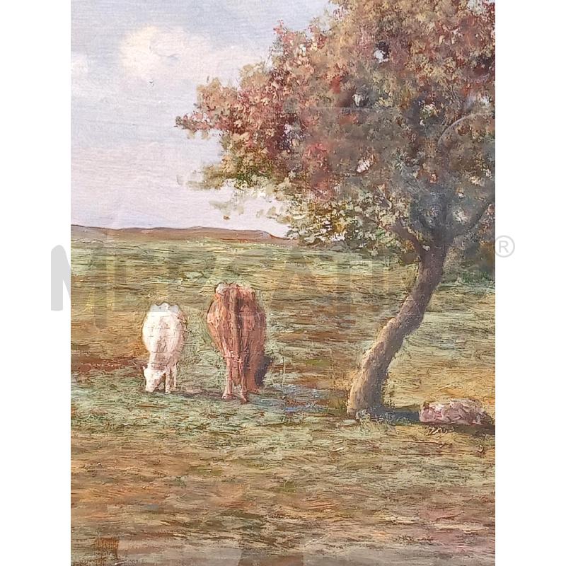 QUADRO OLIO PAESAGGIO CON MUCCHE MIS 70X90 | Mercatino dell'Usato Leini' 2