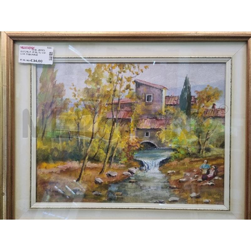 QUADRO OLIO SU TELA 46X56  CASCINALE CON FIUME | Mercatino dell'Usato Leini' 1