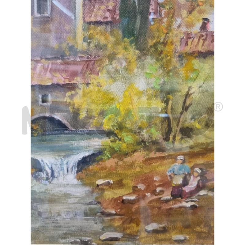 QUADRO OLIO SU TELA 46X56  CASCINALE CON FIUME | Mercatino dell'Usato Leini' 2