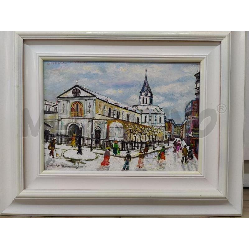 QUADRO OLIO SU TELA PARIGI CON CORNICE BIANCA  AUTORE S.MESSINI TITOLO PARIGI ANNI 80 55X45 | Mercatino dell'Usato Leini' 1
