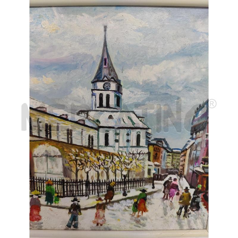 QUADRO OLIO SU TELA PARIGI CON CORNICE BIANCA  AUTORE S.MESSINI TITOLO PARIGI ANNI 80 55X45 | Mercatino dell'Usato Leini' 3