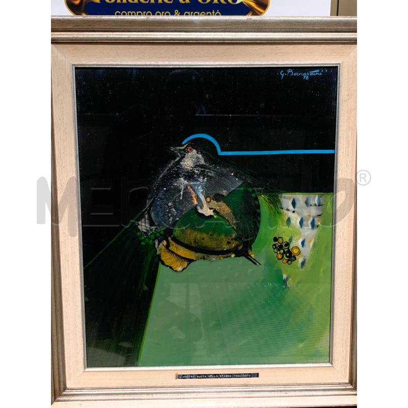 QUADRO OÒLIO SU TELA L'ANATRA NUOTA STAGNO INQUINATO GIORGIO BERNARDINI 1978 MIS 67X78 | Mercatino dell'Usato Leini' 1