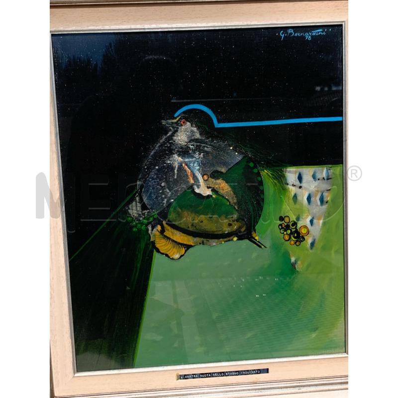 QUADRO OÒLIO SU TELA L'ANATRA NUOTA STAGNO INQUINATO GIORGIO BERNARDINI 1978 MIS 67X78 | Mercatino dell'Usato Leini' 2