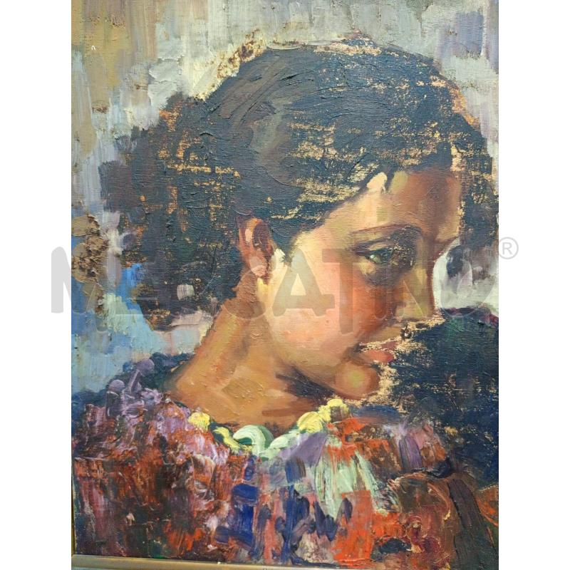 QUADRO VECCHIO ANNI 20 DONNA OLIO SU TAVOLA MIS 46X56 | Mercatino dell'Usato Leini' 2