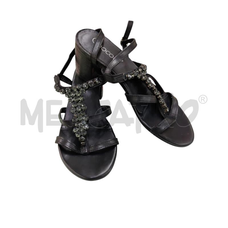 SANDALI DONNA VERA PELLE CHOCOLA CON STRASS | Mercatino dell'Usato Leini' 1