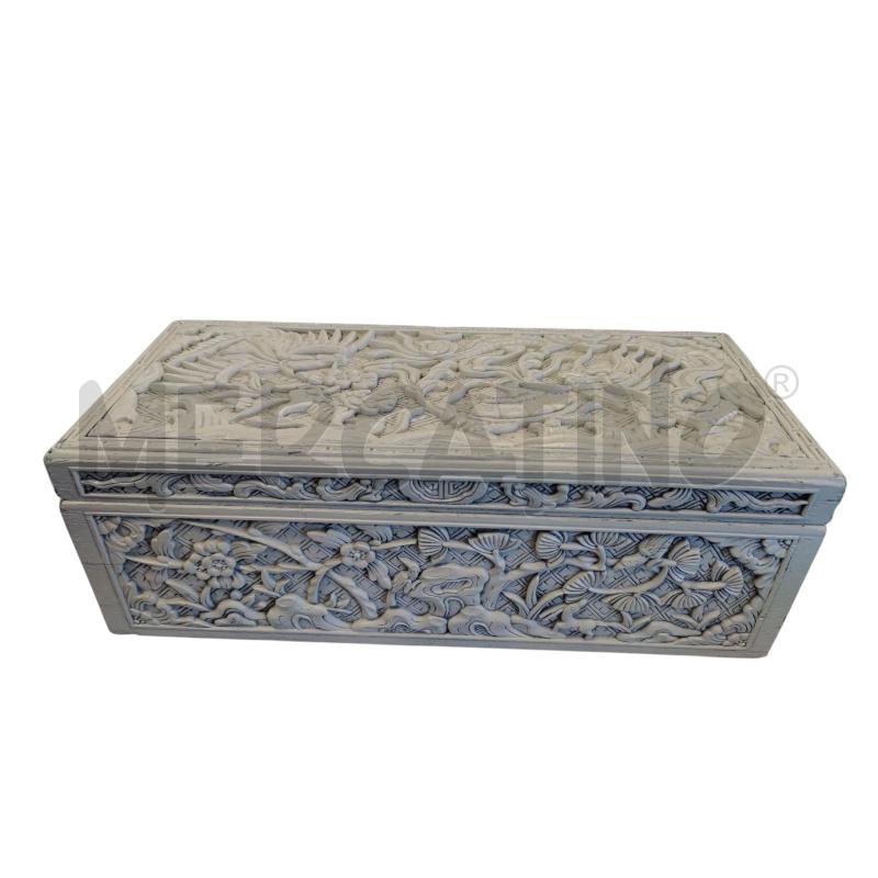 SCATOLA IN LEGNO BIANCO INTERSIATA CINESE 35X15X12 | Mercatino dell'Usato Leini' 1