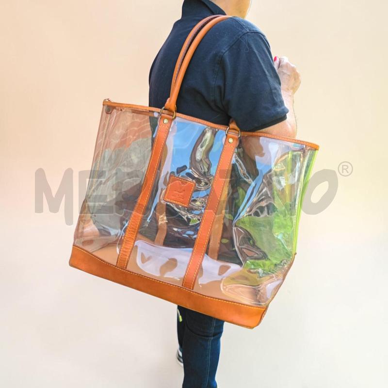 SHOPPER DA MARE LUXURY TRASPARENTE CON BORDURE E MANICI IN VERA PELLE | Mercatino dell'Usato Leini' 1