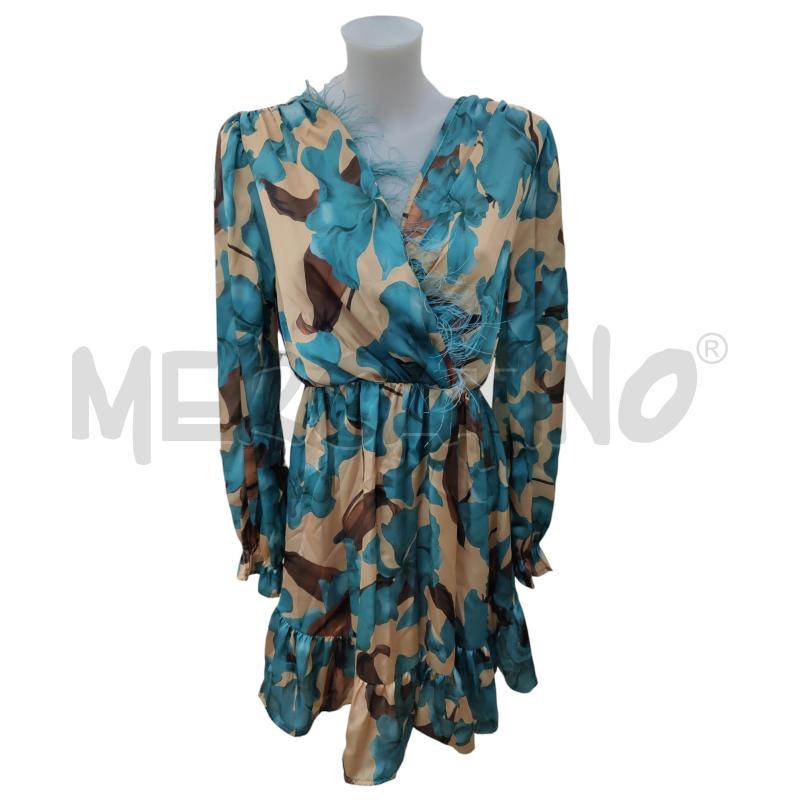 VESTITO DONNA KIK SIX AZZURRO E MARRONE FLOREALE | Mercatino dell'Usato Leini' 1