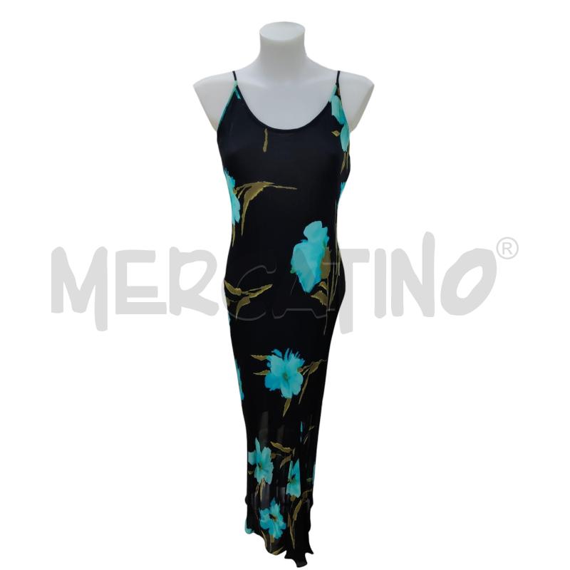 VESTITO DONNA VISCOSA FANTASIA NERO FIORI AZZURRI | Mercatino dell'Usato Leini' 1