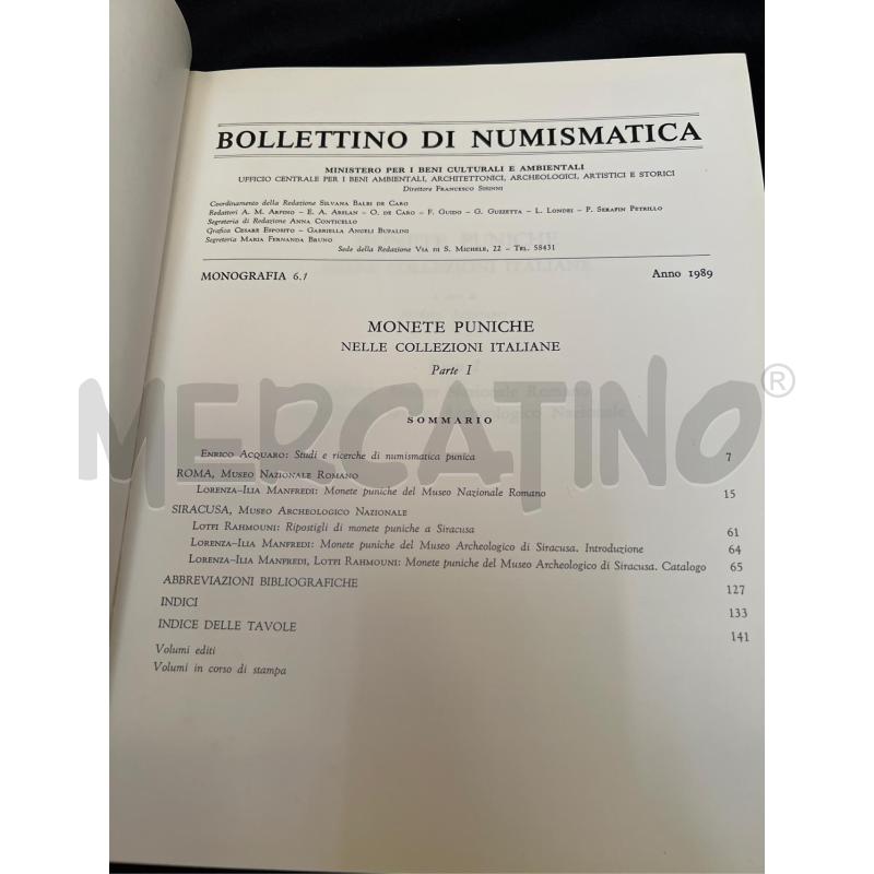BOLL. NUMISMATICA MONOGRAFIA MONETE PUNICE NELLA COLLEZIONE ITALIANAN PARTE 1 | Mercatino dell'Usato Osasco 2