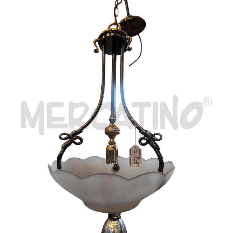 LAMPADARIO METALLO OTTONE VETRO SATINATO DIAM 40 H 60 | Mercatino dell'Usato Osasco 1