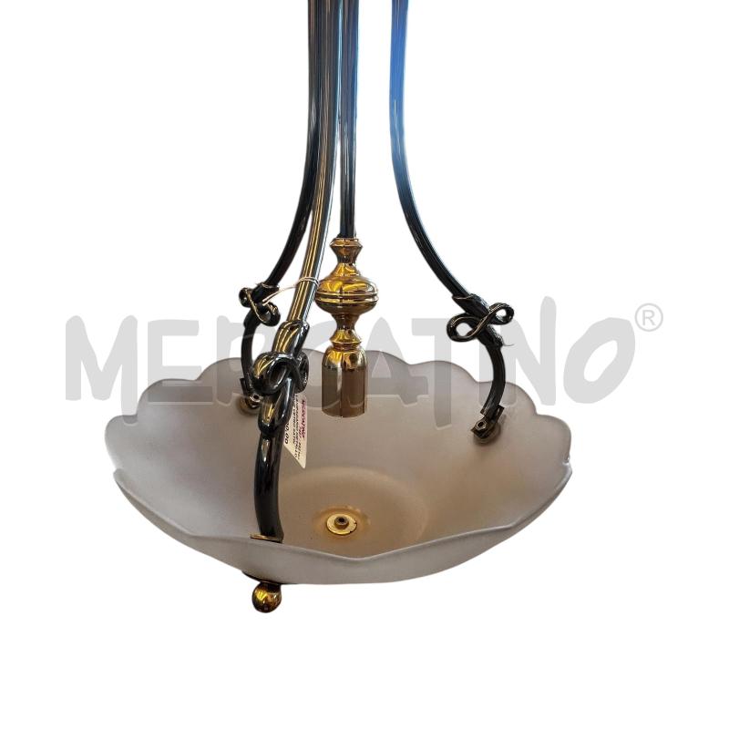 LAMPADARIO METALLO OTTONE VETRO SATINATO DIAM 40 H 60 | Mercatino dell'Usato Osasco 2