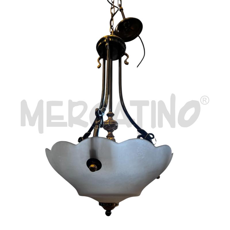 LAMPADARIO METALLO OTTONE VETRO SATINATO DIAM 40 H 60 | Mercatino dell'Usato Osasco 3