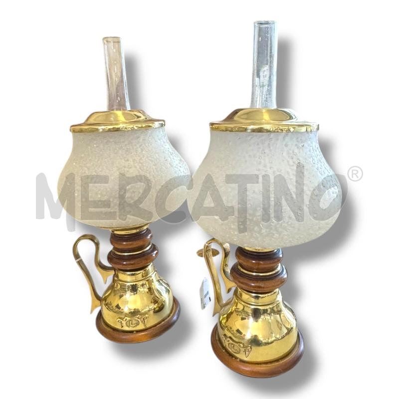LAMPADE PZ. 2 ABAT JOUR LEGNO OTTONE E VETRO SATINATO ALTEZZA 50 CM | Mercatino dell'Usato Osasco 2