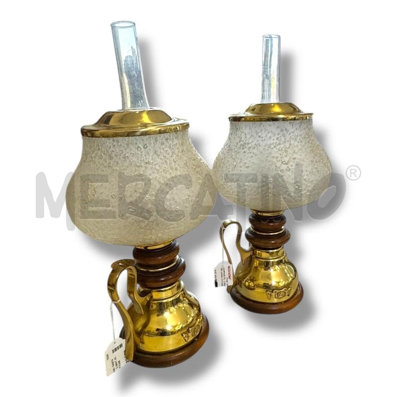 LAMPADE PZ. 2 ABAT JOUR LEGNO OTTONE E VETRO SATINATO ALTEZZA 50 CM | Mercatino dell'Usato Osasco 3