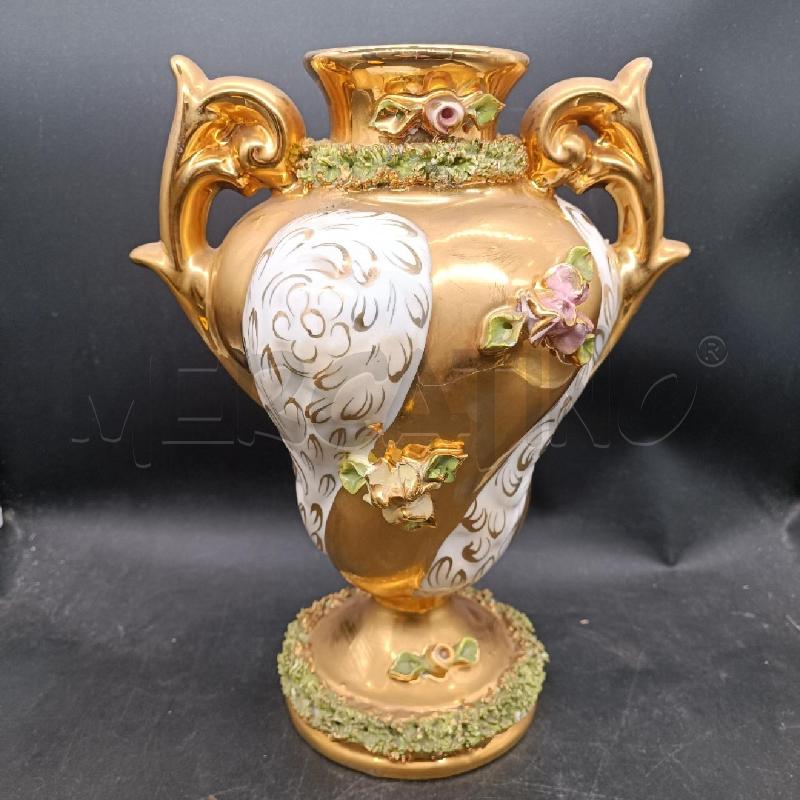 ANFORA CERAMICA DORATA CON FIORI | Mercatino dell'Usato Burolo 1