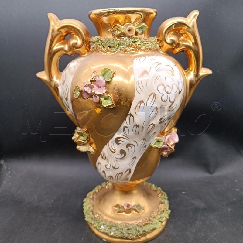 ANFORA CERAMICA DORATA CON FIORI | Mercatino dell'Usato Burolo 3