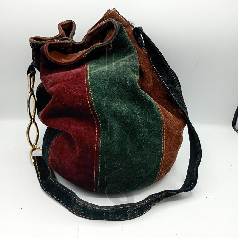 BORSA A SECCHIELLO VERDE NERO ROSSO SCAMOSCIATO | Mercatino dell'Usato Burolo 1